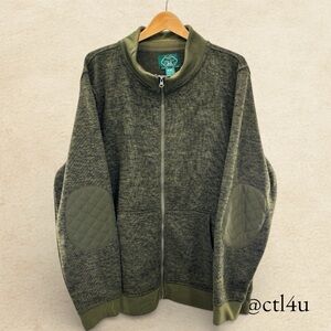 Arthur Beale Zip-Up Sweater Jacket Green XXL Quilted Elbow Patches